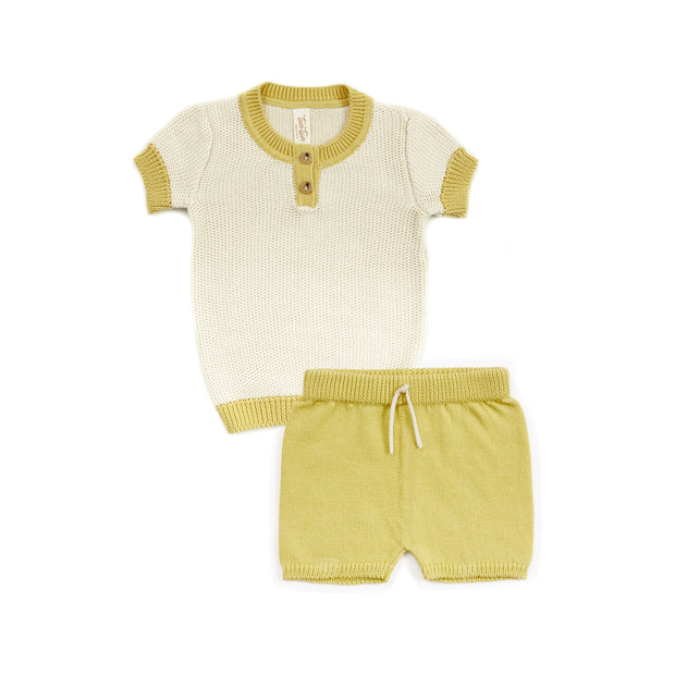 Henley Knitted Top + Knitted Short Natural & lime