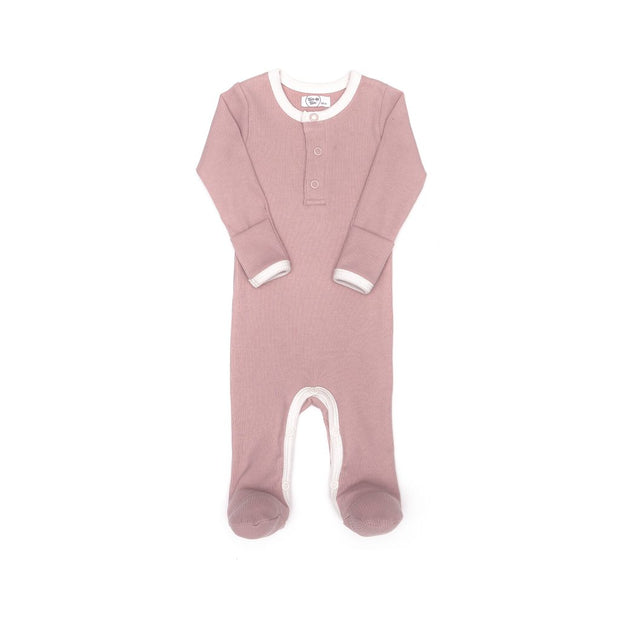 RIBBED HENLEY FOOTIE DUSTY ROSE & NATURAL