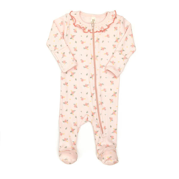 Ruffle Zip Footie Pink flowers