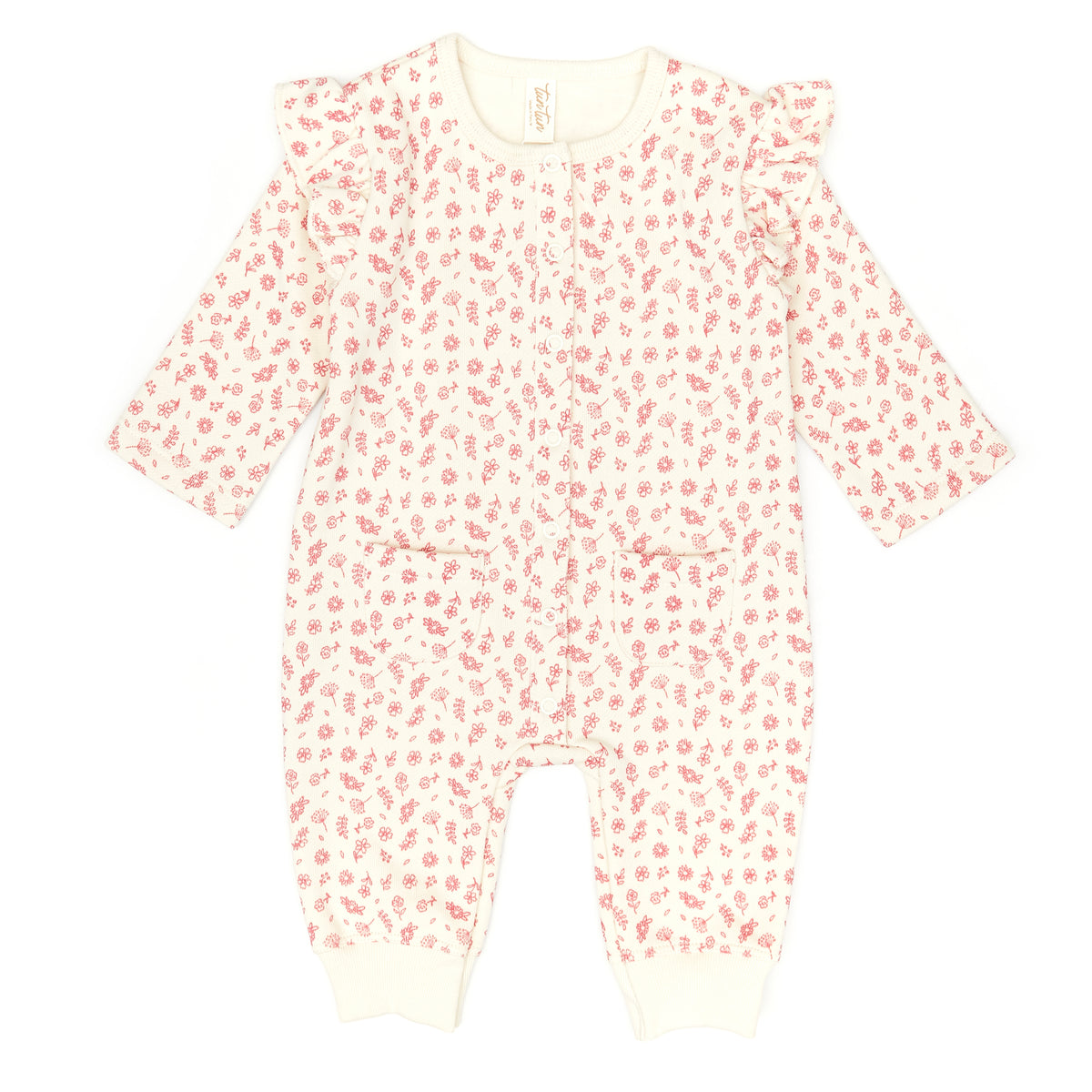 Ruffle jumpsuit - Red flowers - cotton