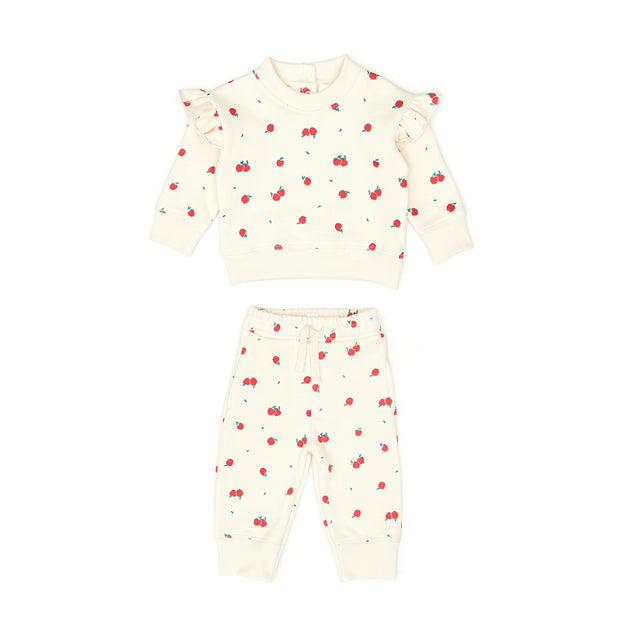 Set Ruffle pullover + Bobby pant - White swan apples - cotton