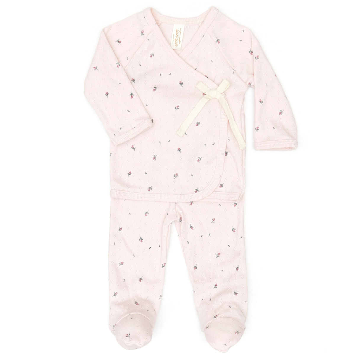 Pointelle Kimono set - Orchid ice little flowers - cotton