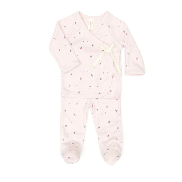 Pointelle Kimono set - Orchid ice little flowers - cotton