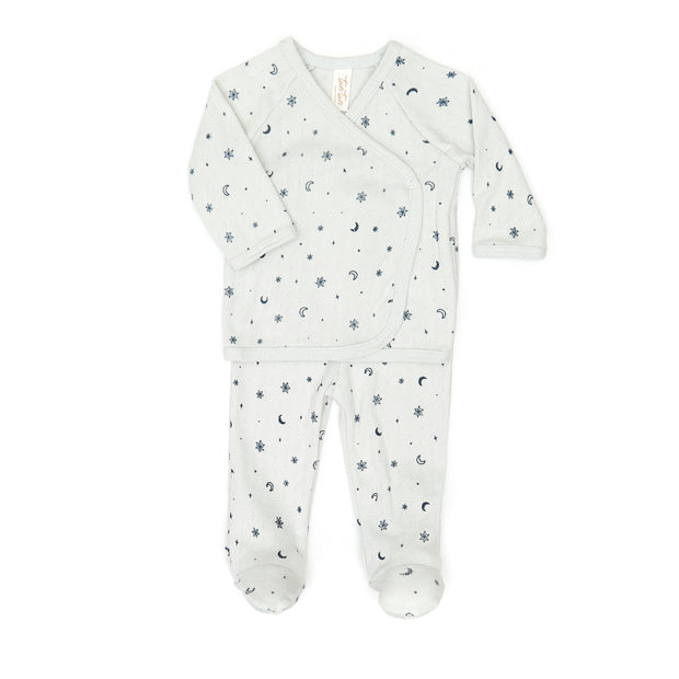 Pointelle Kimono set - Light blue snowflakes - cotton