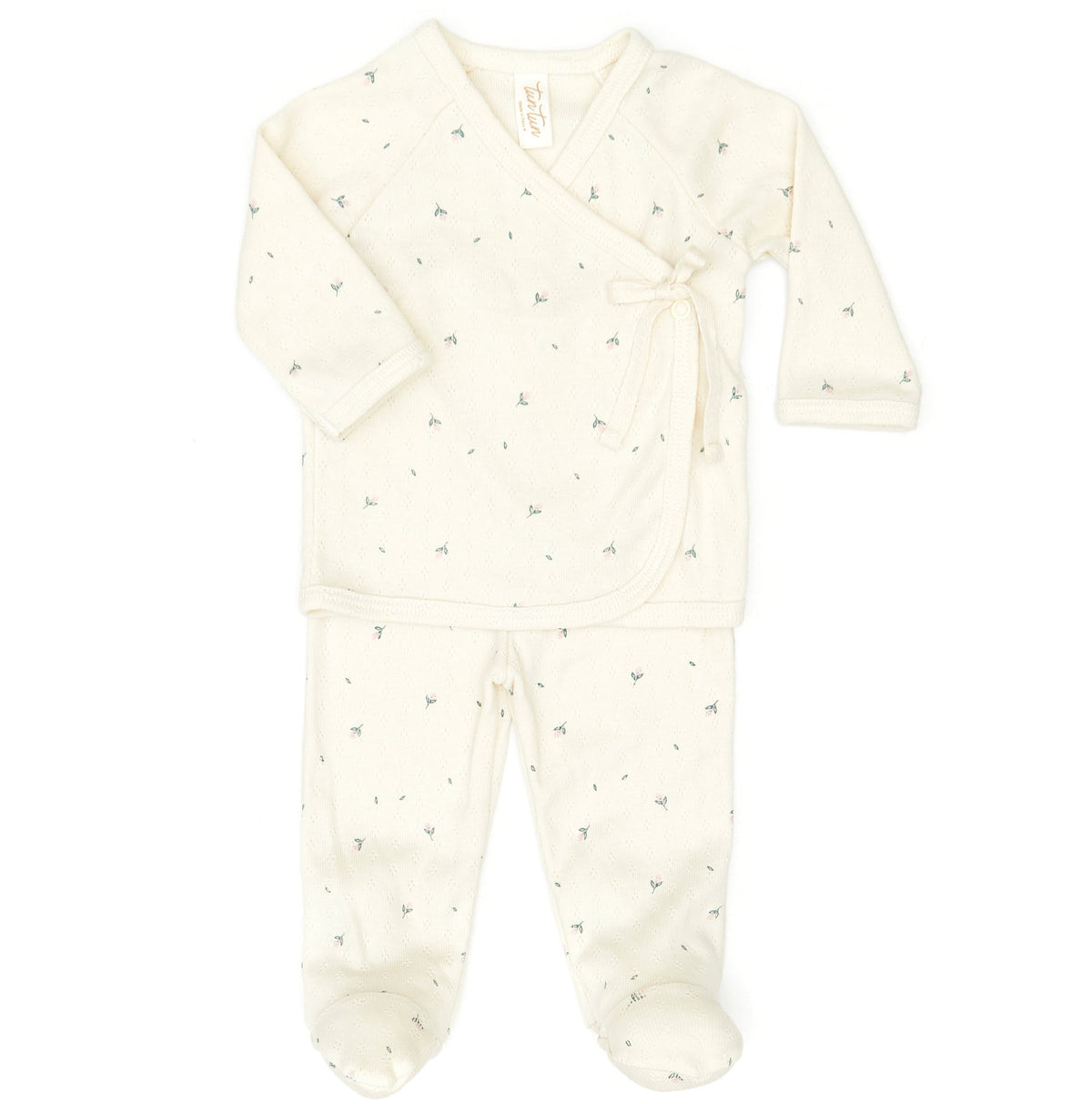 Pointelle Kimono set - White swan little flowers - cotton