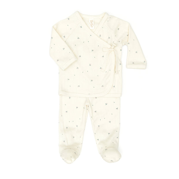 Pointelle Kimono set - White swan little flowers - cotton