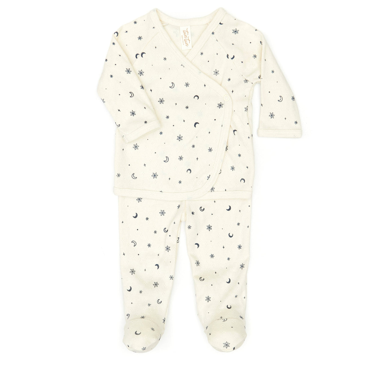 Pointelle Kimono set - White swan snowflakes - cotton