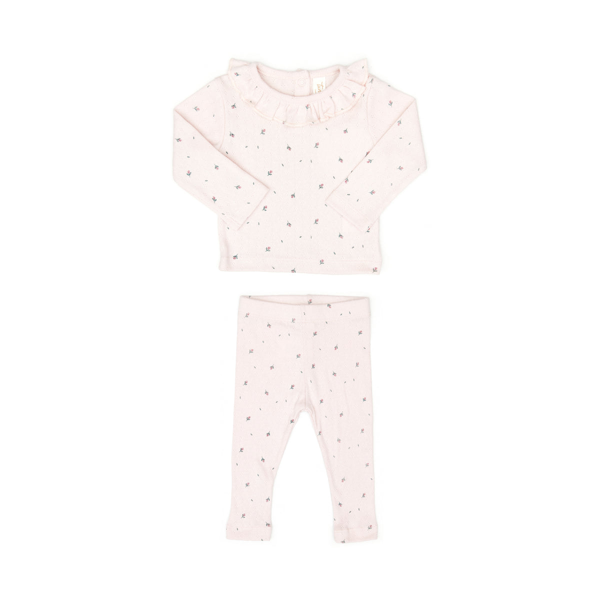 Set Pointelle ruffle top + Pointelle pant - Orchid ice little flowers - cotton