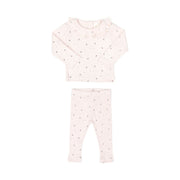 Set Pointelle ruffle top + Pointelle pant - Orchid ice little flowers - cotton