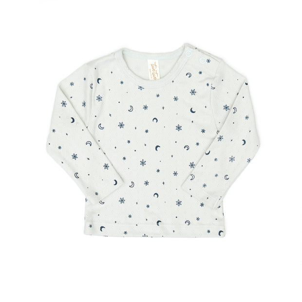 Set Pointelle top + Pointelle pant - Light blue snowflakes - cotton