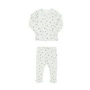 Set Pointelle top + Pointelle pant - Light blue snowflakes - cotton