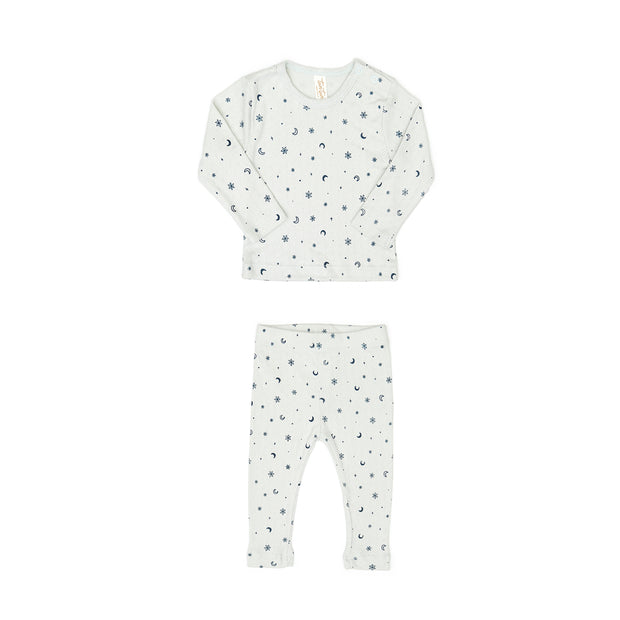 Set Pointelle top + Pointelle pant - Light blue snowflakes - cotton
