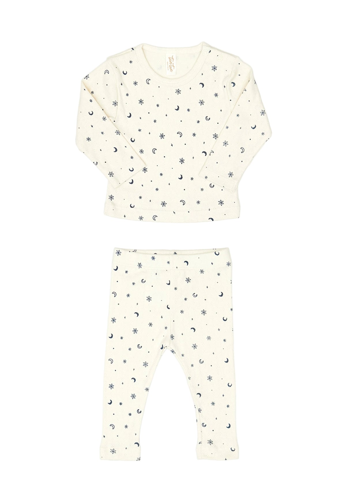 Set Pointelle top + Pointelle pant - White swan snowflakes - cotton