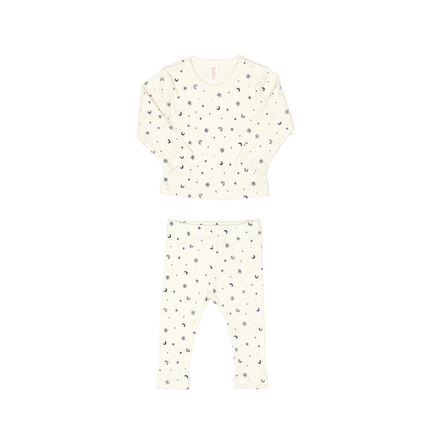 Set Pointelle top + Pointelle pant - White swan snowflakes - cotton