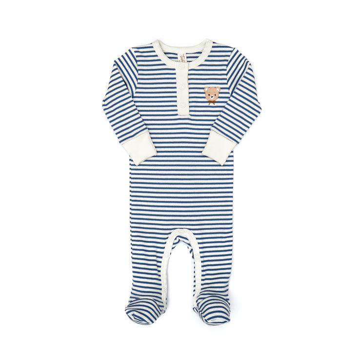 Henley Footie + Ribbed Bonnet Blue stripes