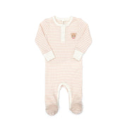 Henley Footie + Ribbed Bonnet Shell pink stripes