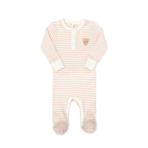 Henley Footie + Ribbed Bonnet Shell pink stripes