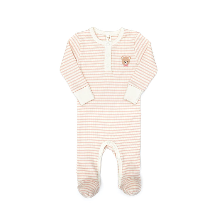Henley Footie + Ribbed Bonnet Shell pink stripes