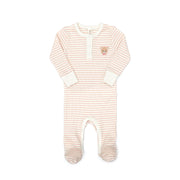 Henley Footie + Ribbed Bonnet + Ribbed Blanket Shell pink stripes