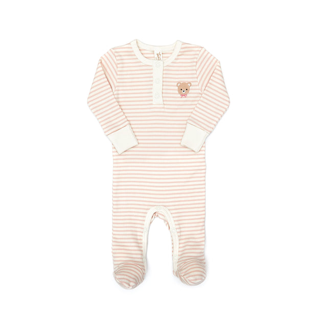 Henley Footie + Ribbed Bonnet + Ribbed Blanket Shell pink stripes