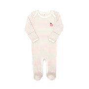 Lap Shoulder Footie + Ribbed Bonnet Shell pink stripes