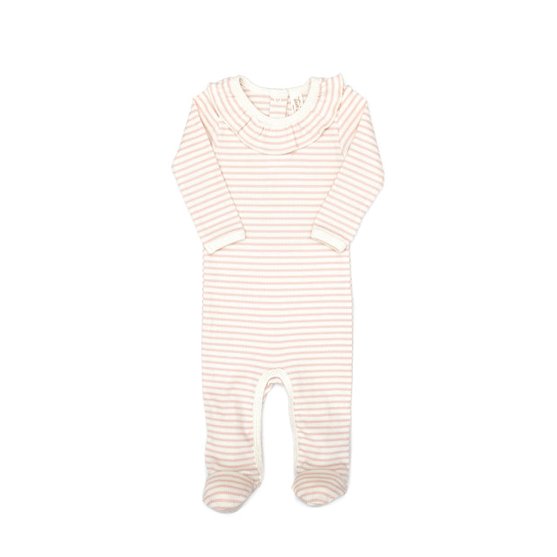 Ruffle Footie + Ribbed Bonnet Shell pink stripes