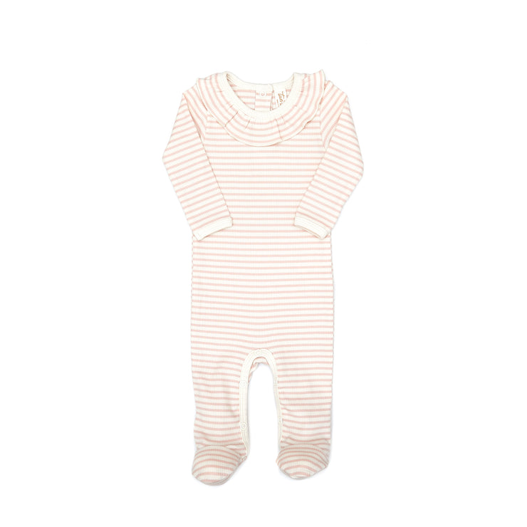 Ruffle Footie + Ribbed Bonnet Shell pink stripes