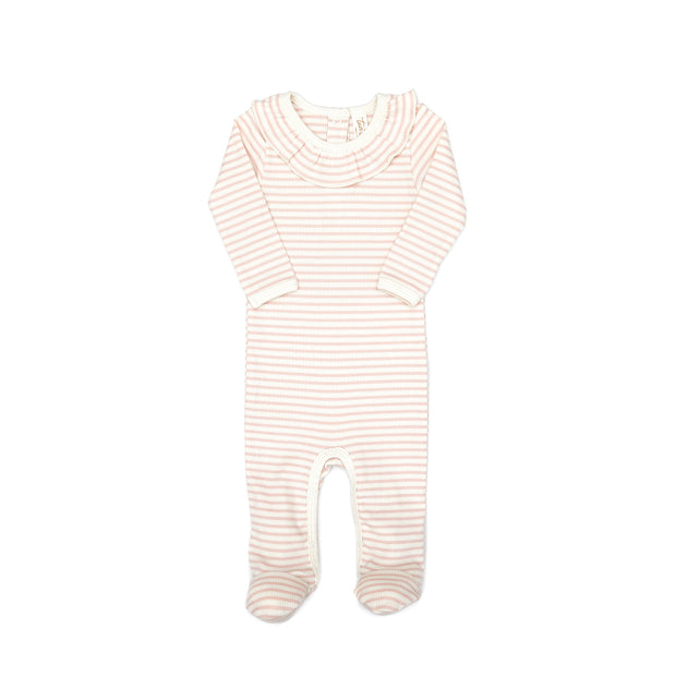 Ruffle Footie + Ribbed Bonnet + Blanket Shell pink stripes