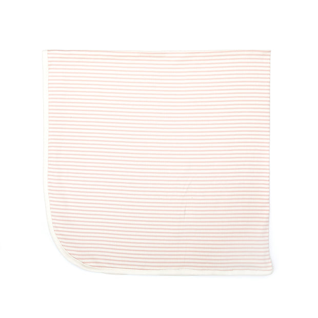 Ruffle Footie + Ribbed Bonnet + Blanket Shell pink stripes