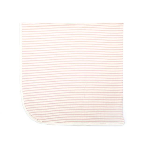 Lap Shoulder Footie + Ribbed Bonnet + Ribbed Blanket Shell pink stripes