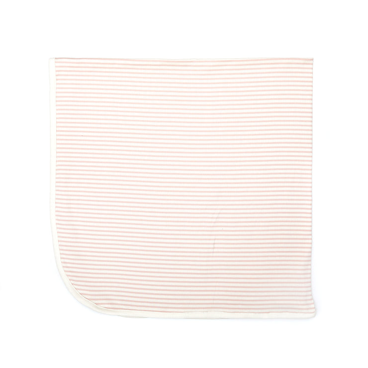 Lap Shoulder Footie + Ribbed Bonnet + Ribbed Blanket Shell pink stripes