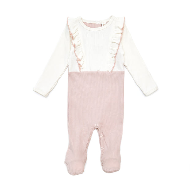 Ciara Romper + Ribbed Bonnet Natural & Shell pink