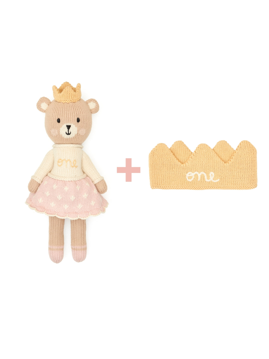 Birthday Duo Emma Bear W + Knit Crown Yellow