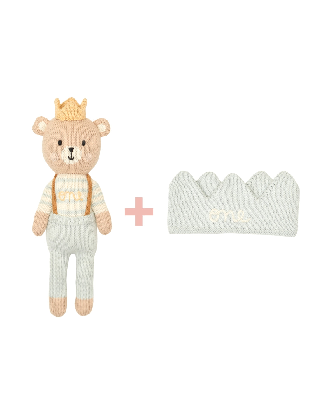 Birthday Duo Arthur Bear W + Knit Crown Light blue