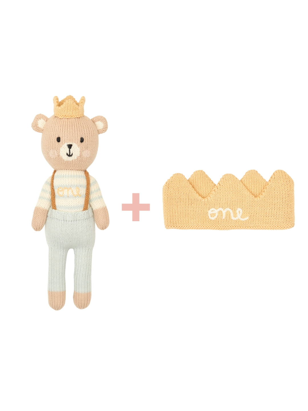 Birthday Duo Arthur Bear W + Knit Crown Yellow