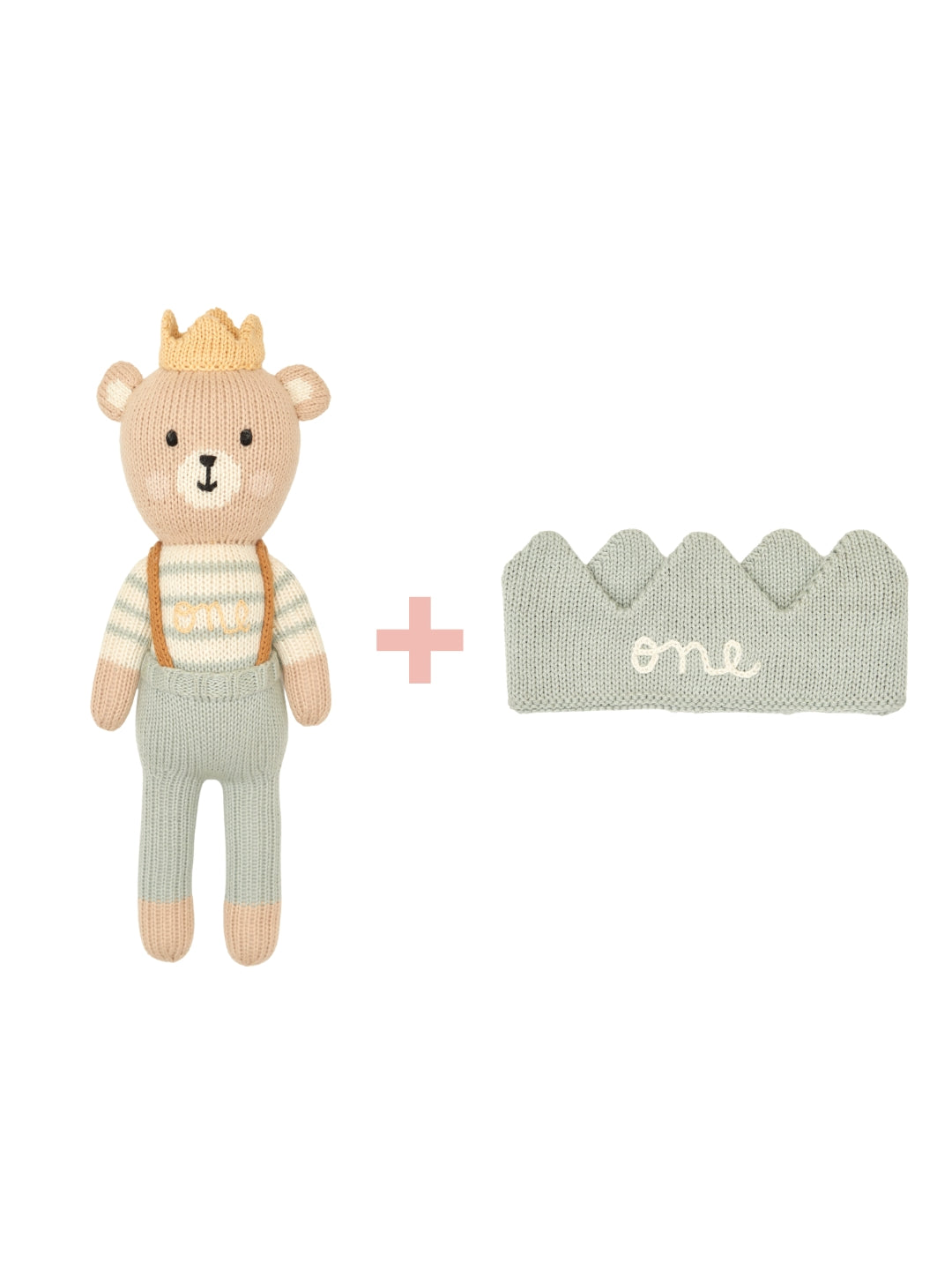 Birthday Duo Arthur Bear W + Knit Crown Smokey green