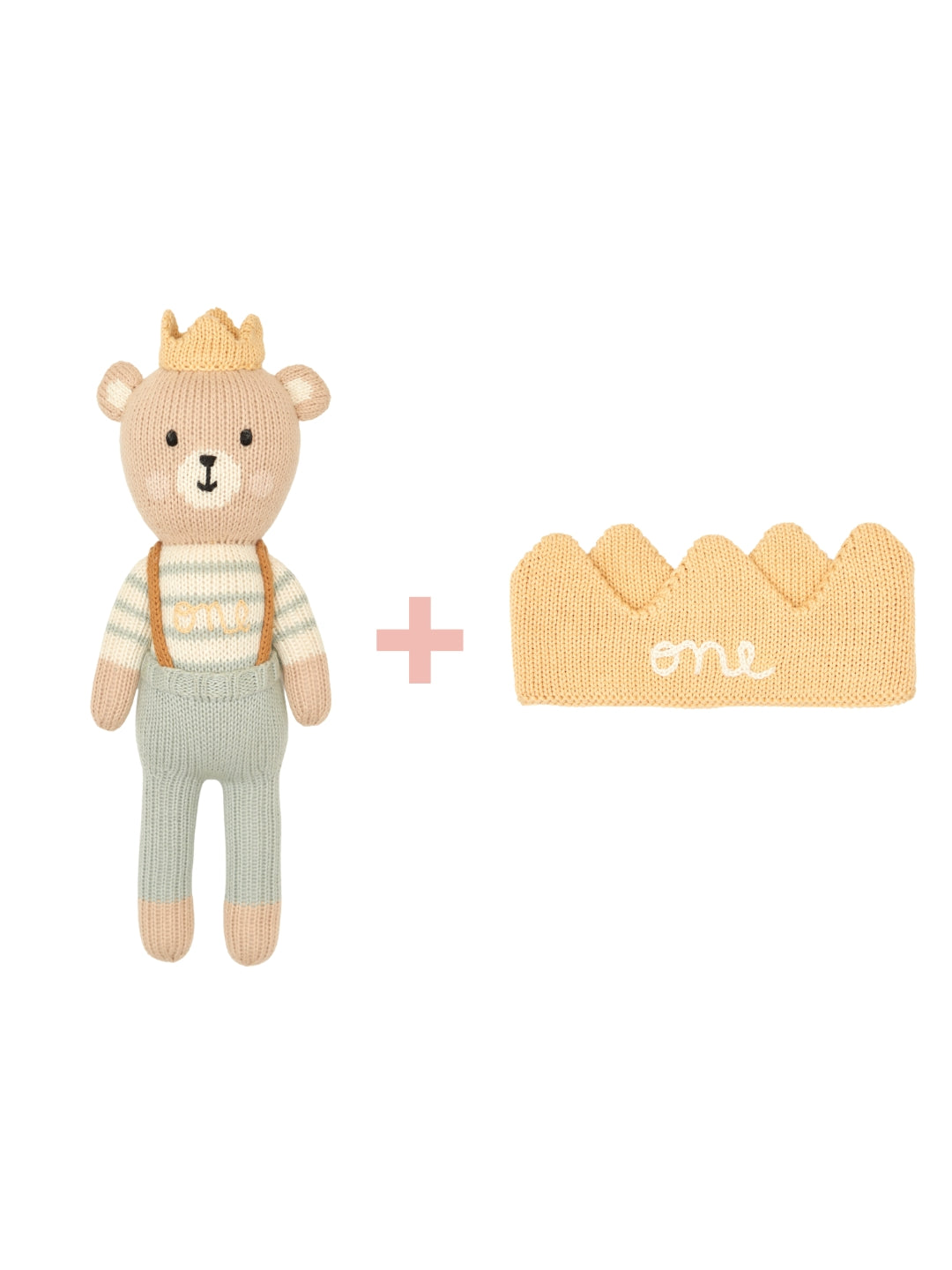 Birthday Duo Arthur Bear W + Knit Crown Yellow