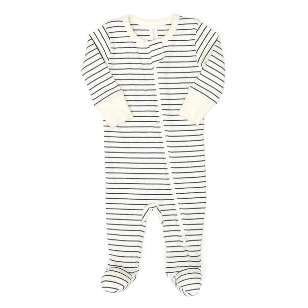 Doble way zip ribbed footie - Navy stripes - cotton