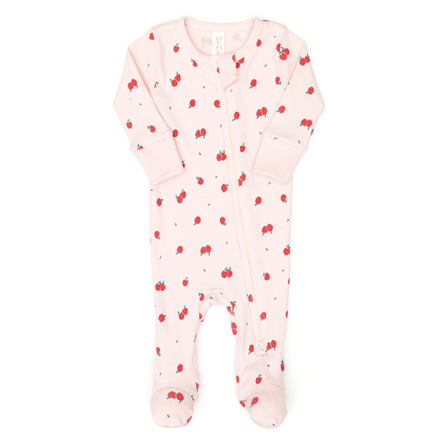 Doble way zip ribbed footie - Rose apples - cotton