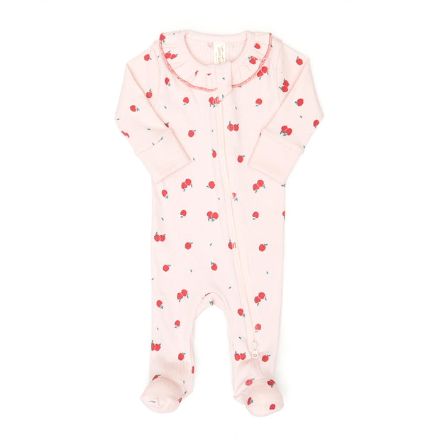 Ruffle doble way zip footie - Rose apples - cotton