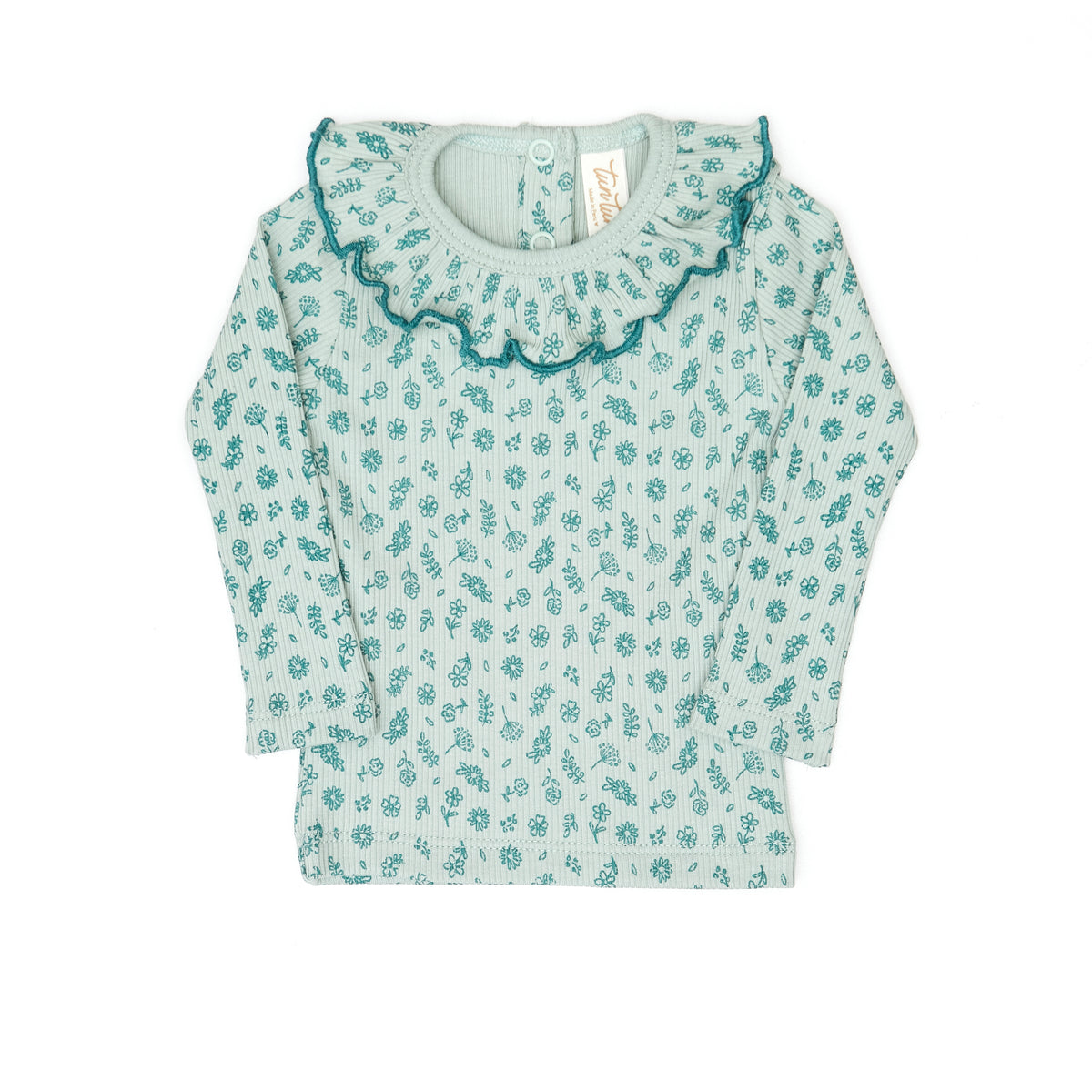 Set Ruffle top + Ribbed pant - Jade flowers - cotton