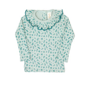 Set Ruffle top + Ribbed pant - Jade flowers - cotton