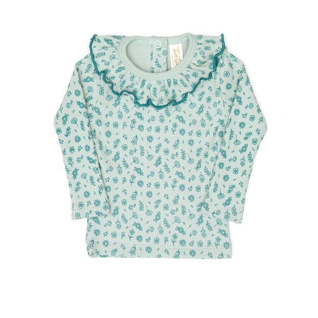 Set Ruffle top + Ribbed pant - Jade flowers - cotton
