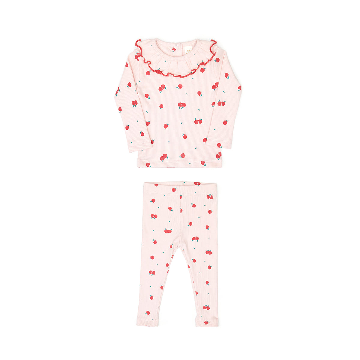 Set Ruffle top + Ribbed pant - Rose apples - cotton