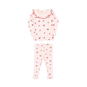 Set Ruffle top + Ribbed pant - Rose apples - cotton