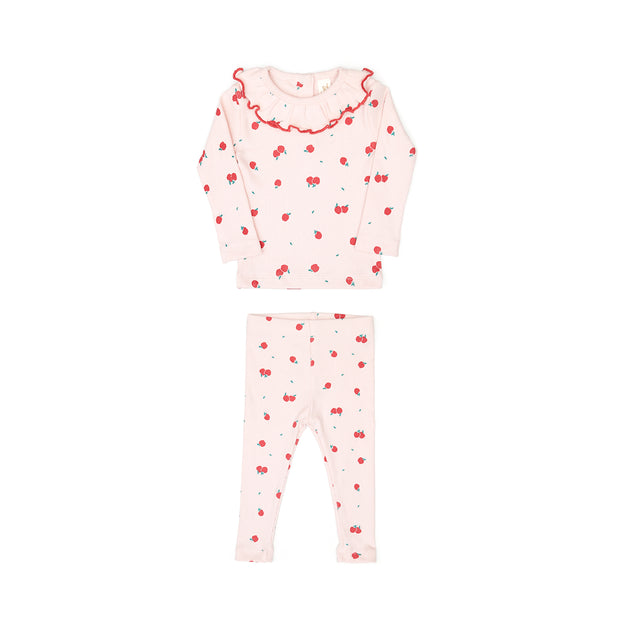 Set Ruffle top + Ribbed pant - Rose apples - cotton