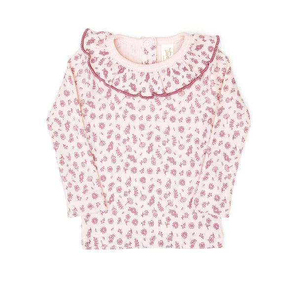 Set Ruffle top + Ribbed pant - Rose flowers - cotton