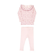 Set Ruffle top Rose flowers + Ribbed pant Rose - cotton
