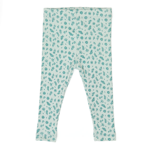 Set Ruffle top + Ribbed pant - Jade flowers - cotton