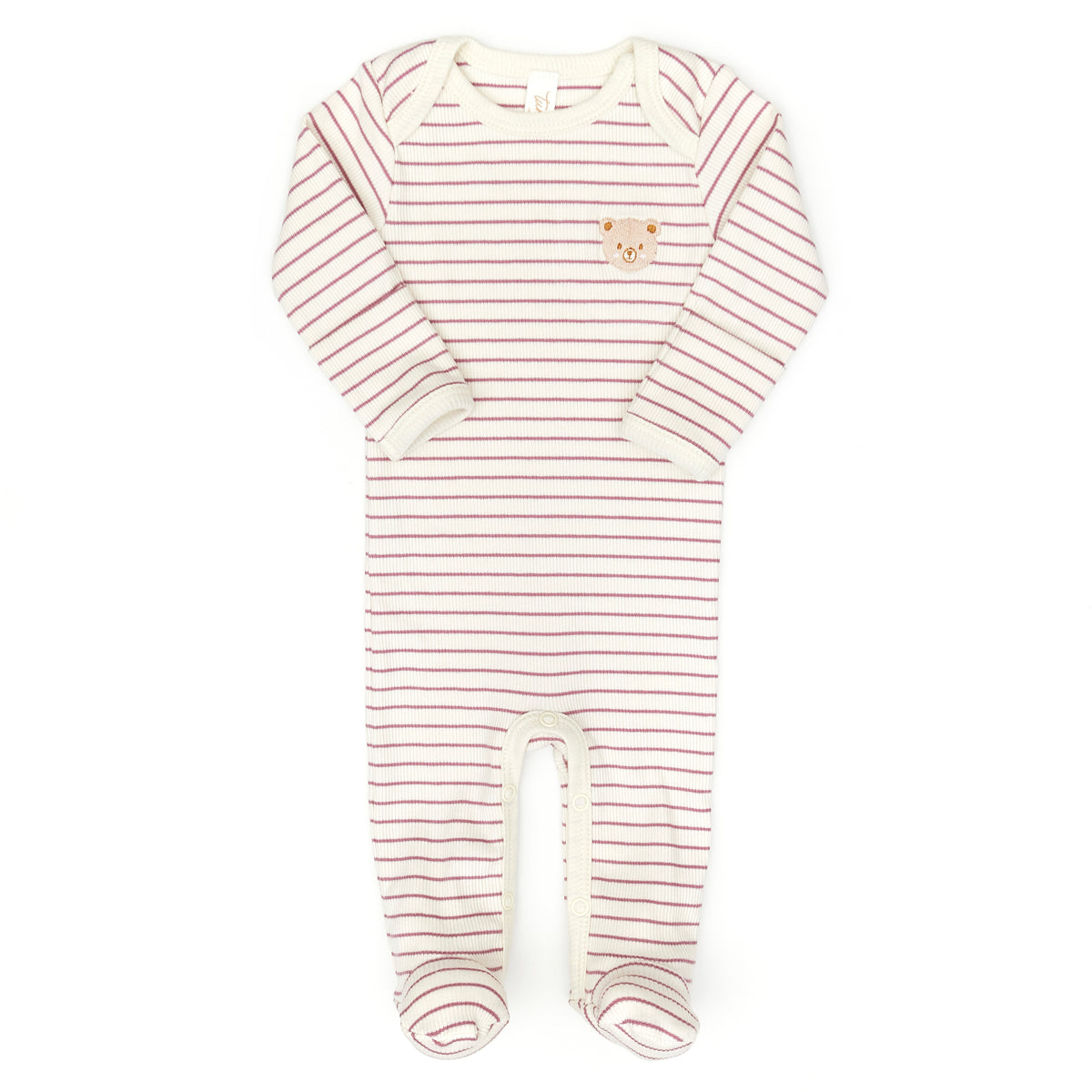 Lap shoulder ribbed footie - Mauve stripes - cotton